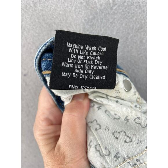 Bebock for Express Jeans Womens Sz 2 Boot Cut Denim Distressed Whiskers - Picture 12 of 13